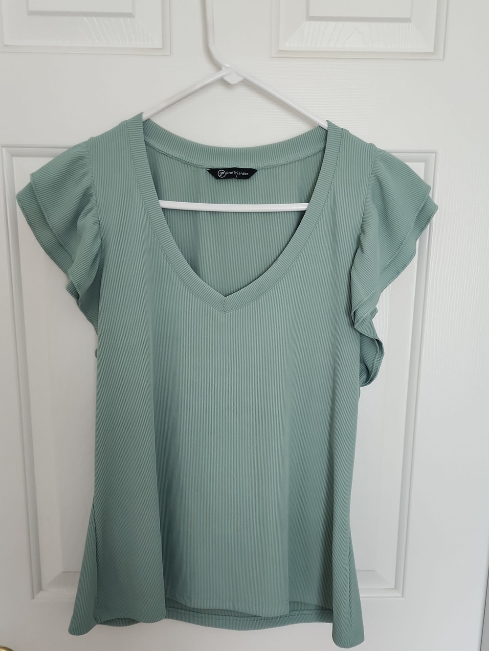 Pretty Garden Sage Green V-Neck Flutter Sleeve Top